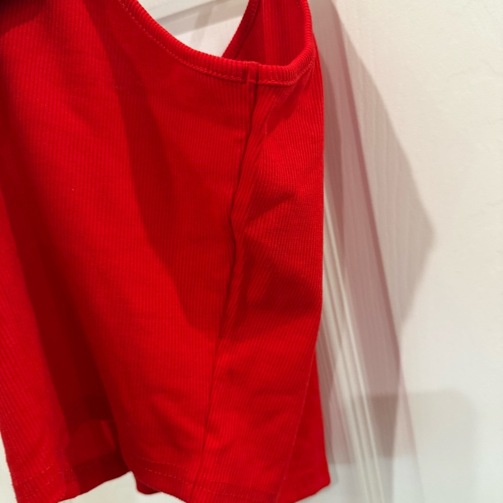 Red Ribbed Cropped Cami Top - Picture 4 of 7